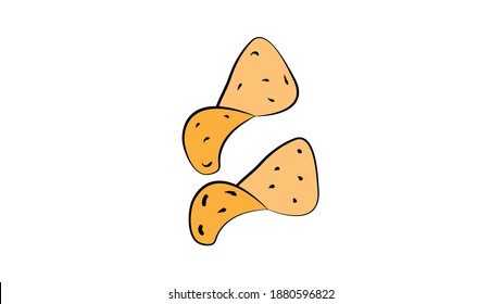 Potato Chips and Corn Snacks Fast Food Minimal Flat Line Outline Colorful and Stroke Icon Pictogram