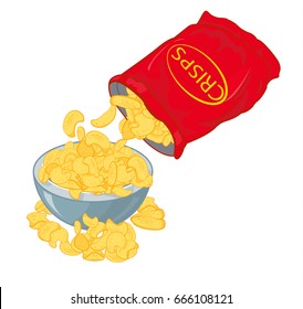 Potato chips, crisps, vector cartoon 