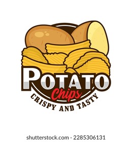 Potato chips crispy and tasty design logo for label product, shop logo, stamp, banner,  and more