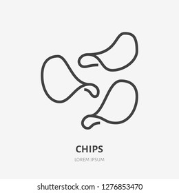 Potato chips flat line icon. Vector thin sign of crisp snack, junk food illustration.