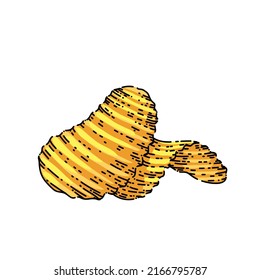 potato chips hand drawn vector. chip chack, crunchy salty fried, crisp potato potato chips sketch. isolated color illustration