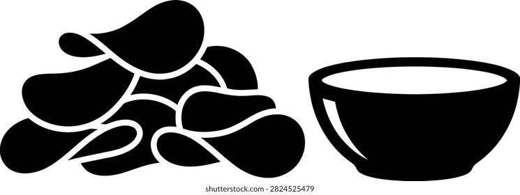 Potato chips icon with dipping bowl junkfood appetizer