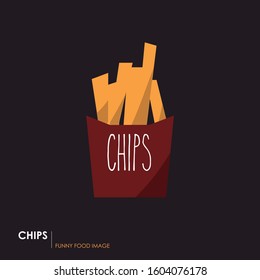 Potato chips icon. Funny food image.