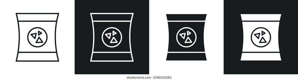 Potato chips icon set. Vector symbols in black and white colors.