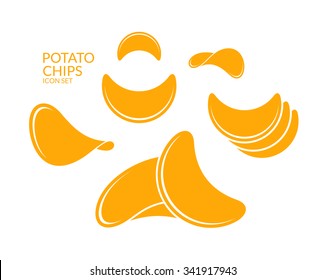 Potato chips. Icon set. Yellow potato chips on white background. Vector illustration EPS10