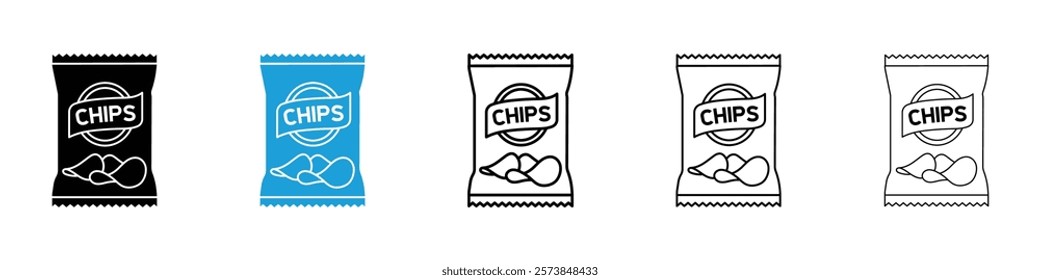 Potato chips icons in filled and 3 stroke weights