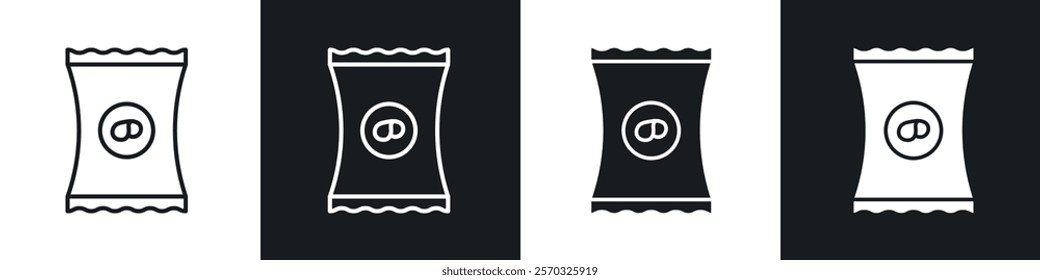 Potato chips icons vectors set in black. line and flat versions