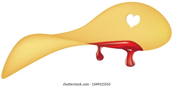 Potato chips with ketchup drops and a heart.