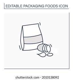 Potato chips line icon. Different types of chips in box. Portion control, protection, tampering resistance from bacteria. Packing food concept. Isolated vector illustration. Editable stroke