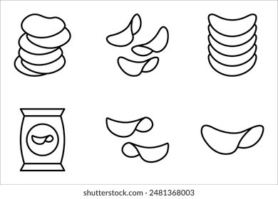 Conjunto de iconos de línea de papas fritas. Símbolo de Vector de aperitivos salados. Ilustración vectorial sobre fondo blanco