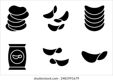 Conjunto de iconos de línea de papas fritas. Símbolo de Vector de aperitivos salados. Ilustración vectorial sobre fondo blanco