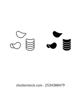 Potato chips line icon set. Salty snacks vector symbol color editable