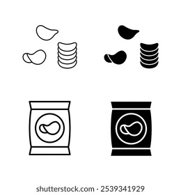 Potato chips line icon set. Salty snacks vector symbol color editable