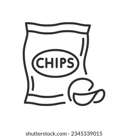 Potato chips, linear icon. Line with editable stroke