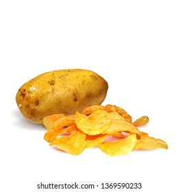 Potato chips low poly. Fresh, nutritious, tasty potato. Delicious and healthy lunch. Potato chips in triangulation technique.
