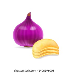 Potato chips with onion isolated 3d illustration