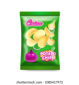 Potato chips onion package ads isolated illustration