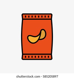 Potato Chips Pack Bag Minimal Color Flat Line Stroke Icon Pictogram Symbol Illustration