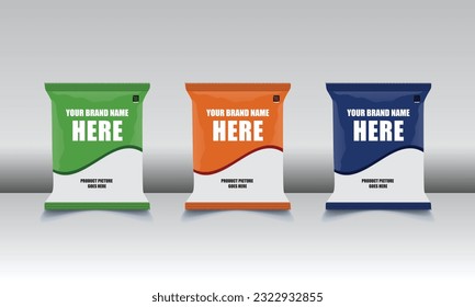 Potato chips package design, 3 layer foil bags in 3d illustration, Can use for other purpose packaging also.
