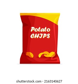 Potato chips package design. Crisps packaging template. Foil bags isolated on white background. Advertasing concept.