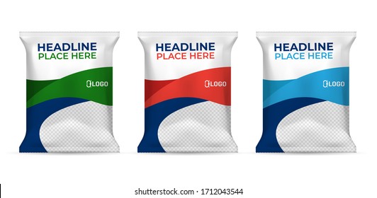 Potato chips package design, foil bags isolated on white background in 3d illustration