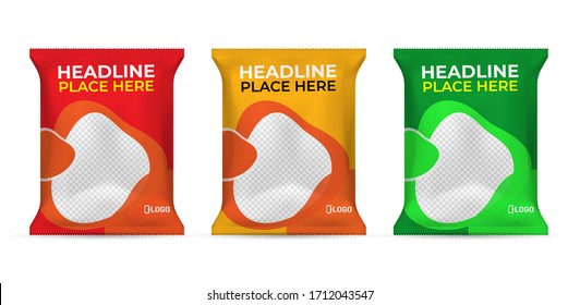 Potato chips package design, foil bags isolated on white background in 3d illustration