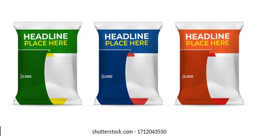 Potato chips package design, foil bags isolated on white background in 3d illustration