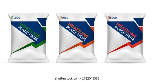 Potato chips package design, foil bags isolated on white background in 3d illustration