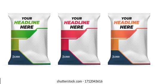 Potato chips package design, foil bags isolated on white background in 3d illustration