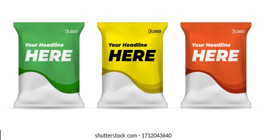 Potato chips package design, foil bags isolated on white background in 3d illustration