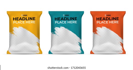 Potato chips package design, foil bags isolated on white background in 3d illustration