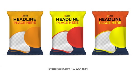 Potato chips package design, foil bags isolated on white background in 3d illustration