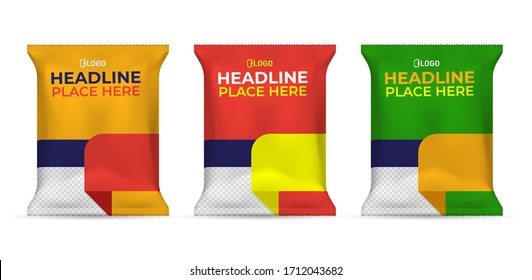 Potato chips package design, foil bags isolated on white background in 3d illustration