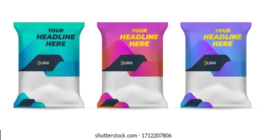 Potato chips package design, foil bags isolated on white background in 3d illustration