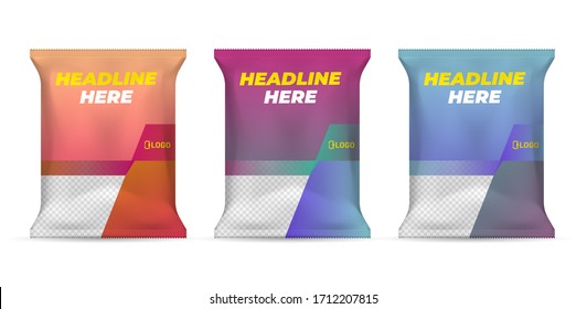 Potato chips package design, foil bags isolated on white background in 3d illustration