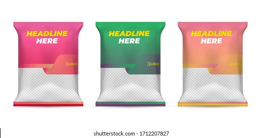 Potato chips package design, foil bags isolated on white background in 3d illustration