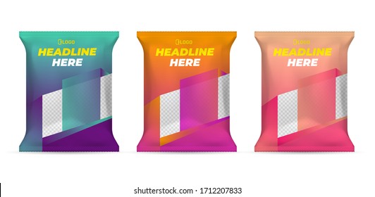Potato chips package design, foil bags isolated on white background in 3d illustration