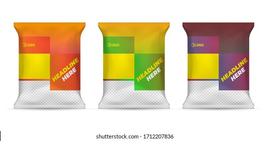 Potato chips package design, foil bags isolated on white background in 3d illustration