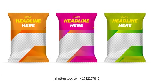 Potato chips package design, foil bags isolated on white background in 3d illustration