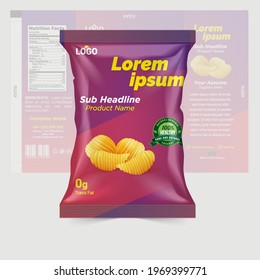 Potato chips package design, foil bags with the original file in 3d illustration.  Chip's packaging ideas | chip packaging, packaging, chips.