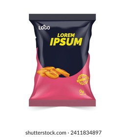 Diseño de paquetes de chips de papa, bolsas de papel aisladas en fondo blanco en 3d ilustración
