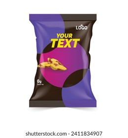 Potato chips package design, foil bags isolated on white background in 3d illustration