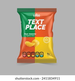 Potato chips package design, foil bags isolated on white background in 3d illustration