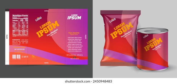 Papas fritas paquete de diseño, bolsas de papel de aluminio con el archivo original en la ilustración 3d. Ideas de embalaje de Chip | empaquetado del microprocesador, Vector del empaquetado, eps