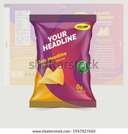 Potato chips package design, foil bags with the original file in 3d illustration.  Chip's packaging ideas | chip packaging, packaging, chips.