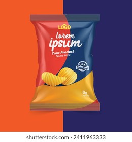 Paquete de patatas fritas y diseño de bolsas de papel