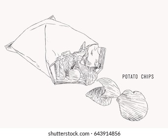 Potato chips , Packaging, bag of chip ,sketch vector.