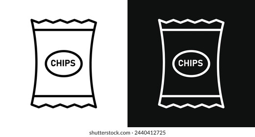 Potato Chips Packaging and Bag Icons. Snack Pouch and Crispy Chip Symbol Set