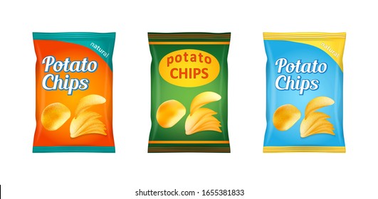 Potato chips packaging, stock vector illustration isolated on white background