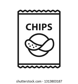 Potato chips in packet icon. Stroke outline style. Line vector. Isolate on white background.